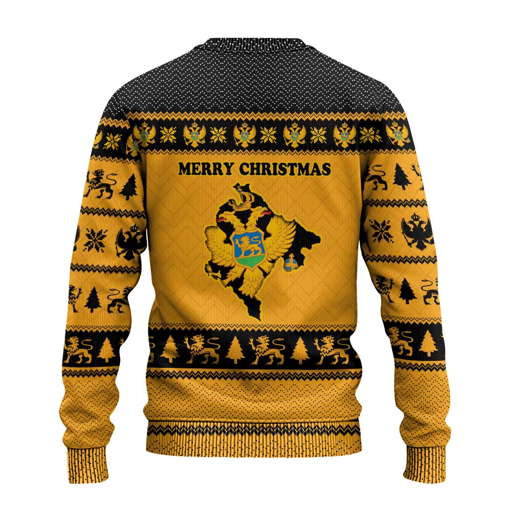 Montenegro Christmas Ugly Christmas Sweater with Gold-Black Theme, Double-Headed Eagle, and Map Motif - Wonder Print Shop