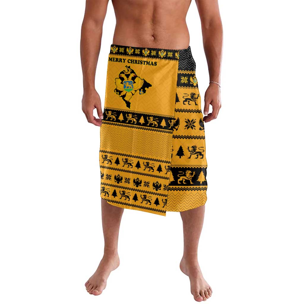 Montenegro Christmas Lavalava with Gold-Black Theme, Double-Headed Eagle, and Map Motif - Wonder Print Shop