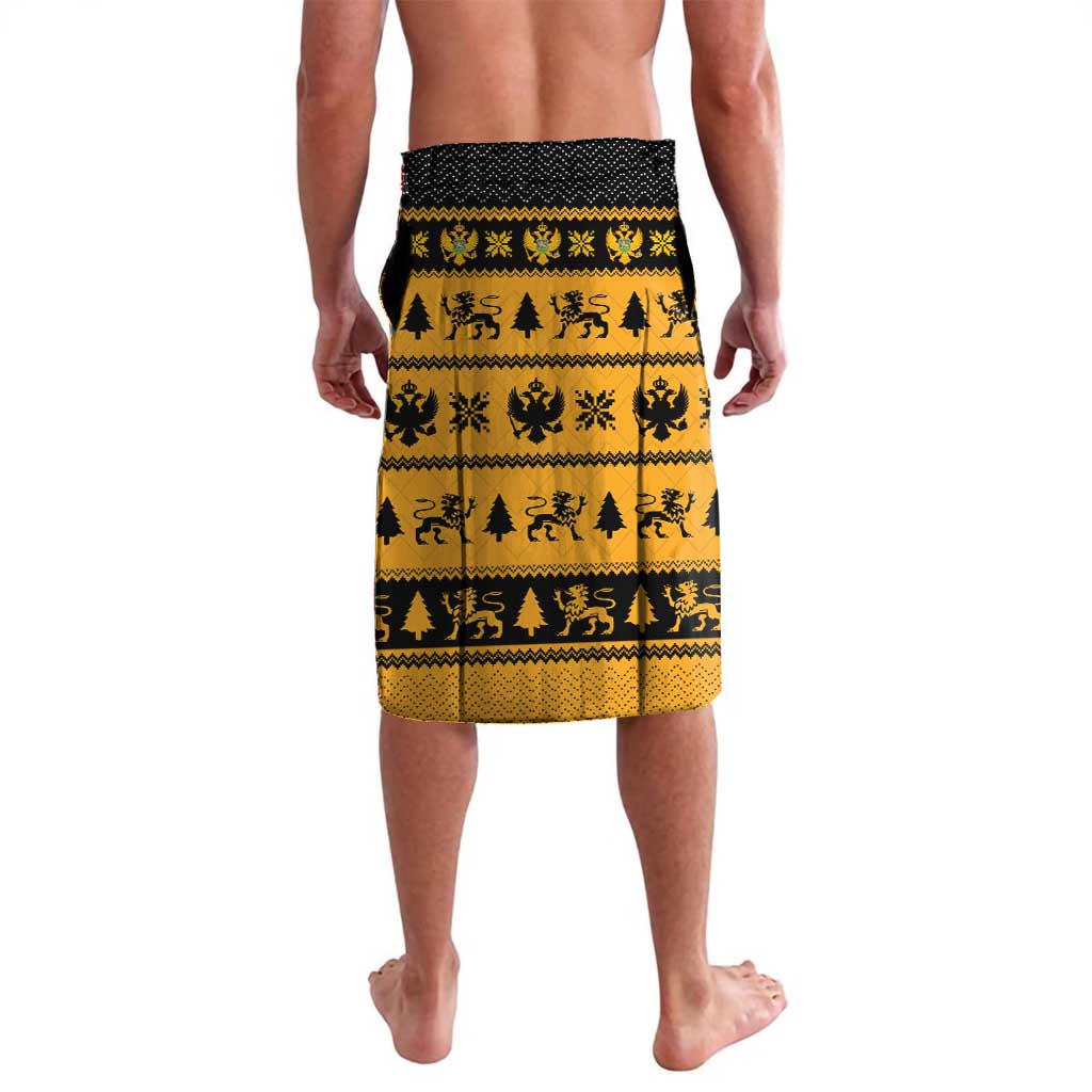 Montenegro Christmas Lavalava with Gold-Black Theme, Double-Headed Eagle, and Map Motif - Wonder Print Shop
