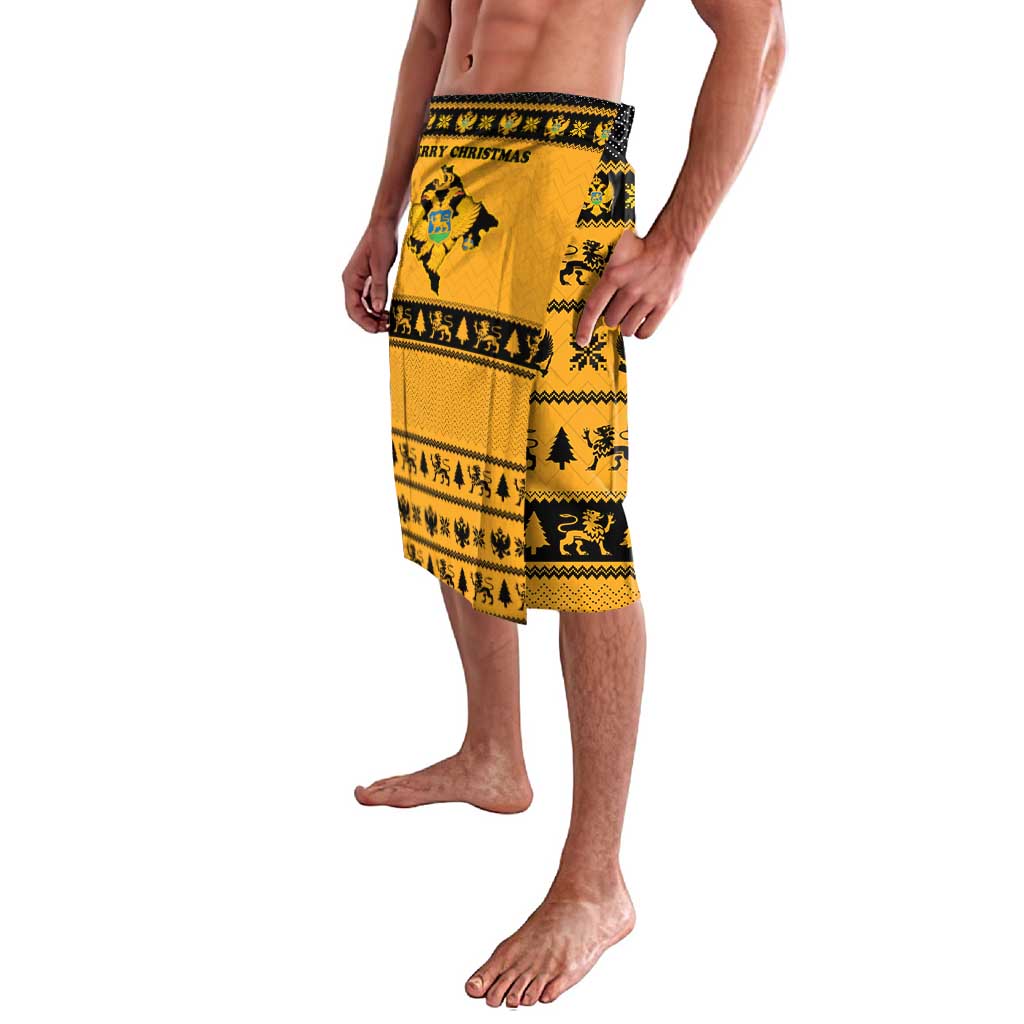 Montenegro Christmas Lavalava with Gold-Black Theme, Double-Headed Eagle, and Map Motif - Wonder Print Shop