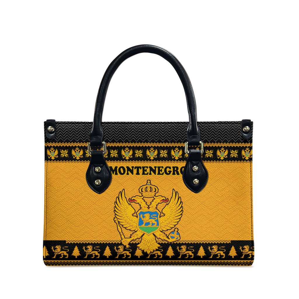 Montenegro Christmas Leather Bag with Gold-Black Theme, Double-Headed Eagle, and Map Motif - Wonder Print Shop