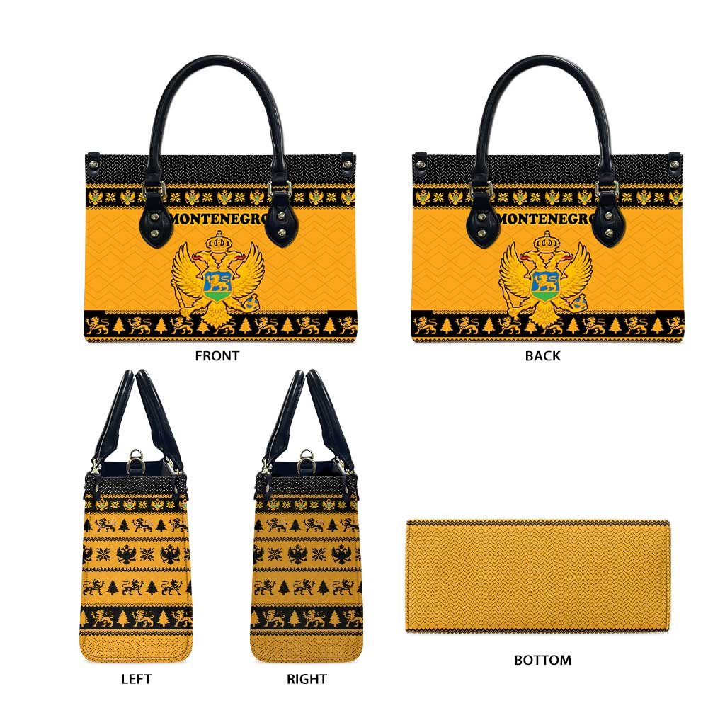 Montenegro Christmas Leather Bag with Gold-Black Theme, Double-Headed Eagle, and Map Motif - Wonder Print Shop