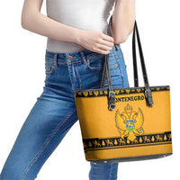 Montenegro Christmas Leather Tote Bag with Gold-Black Theme, Double-Headed Eagle, and Map Motif - Wonder Print Shop