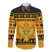 Montenegro Christmas Long Sleeve Button Shirt with Gold-Black Theme, Double-Headed Eagle, and Map Motif - Wonder Print Shop