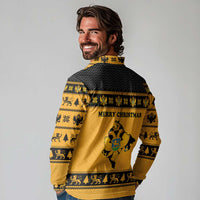 Montenegro Christmas Long Sleeve Polo Shirt with Gold-Black Theme, Double-Headed Eagle, and Map Motif - Wonder Print Shop
