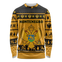Montenegro Christmas Long Sleeve Shirt with Gold-Black Theme, Double-Headed Eagle, and Map Motif - Wonder Print Shop