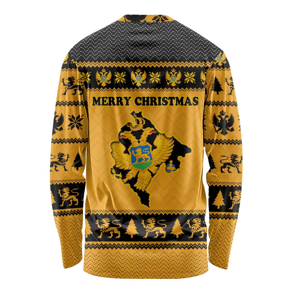 Montenegro Christmas Long Sleeve Shirt with Gold-Black Theme, Double-Headed Eagle, and Map Motif - Wonder Print Shop