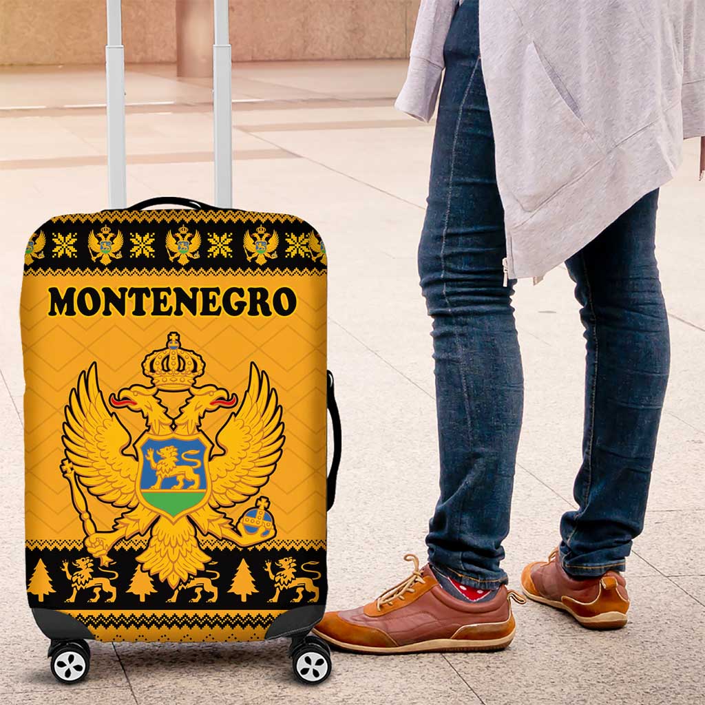 Montenegro Christmas Luggage Cover with Gold-Black Theme, Double-Headed Eagle, and Map Motif - Wonder Print Shop