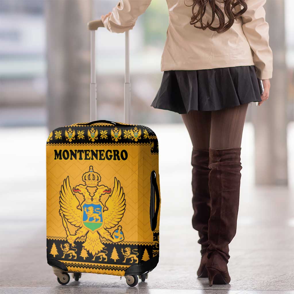 Montenegro Christmas Luggage Cover with Gold-Black Theme, Double-Headed Eagle, and Map Motif - Wonder Print Shop