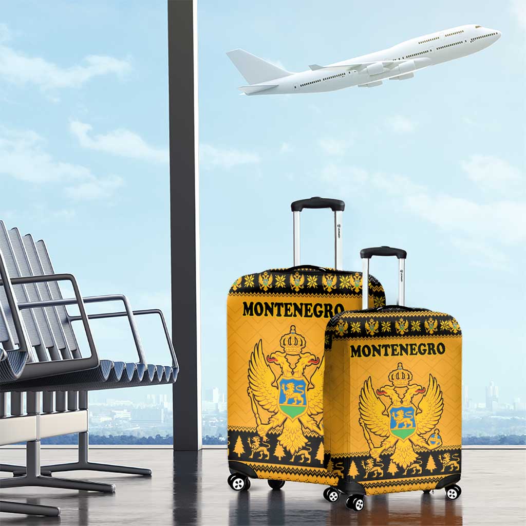 Montenegro Christmas Luggage Cover with Gold-Black Theme, Double-Headed Eagle, and Map Motif - Wonder Print Shop