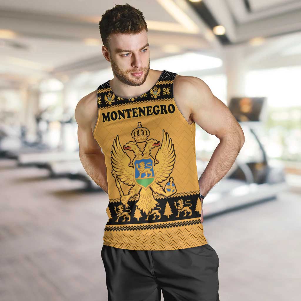 Montenegro Christmas Men Tank Top with Gold-Black Theme, Double-Headed Eagle, and Map Motif - Wonder Print Shop