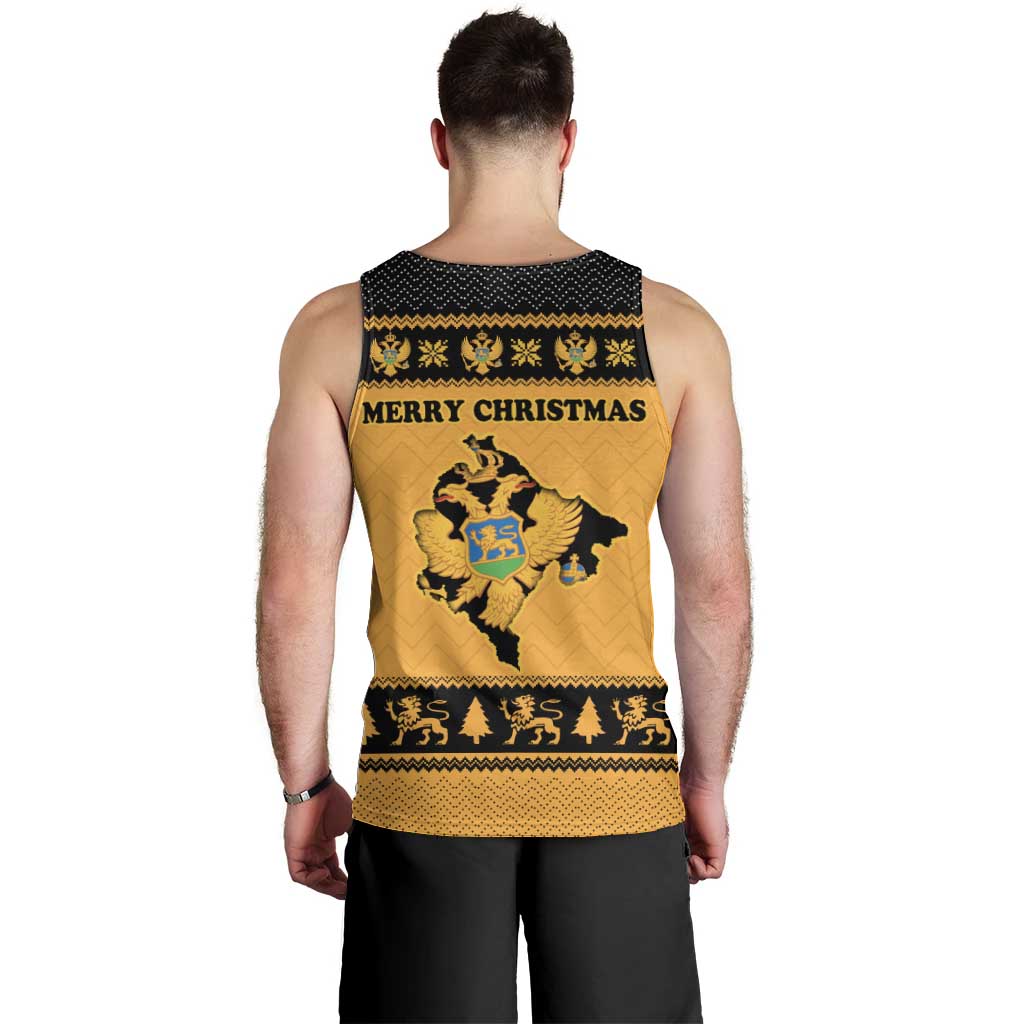 Montenegro Christmas Men Tank Top with Gold-Black Theme, Double-Headed Eagle, and Map Motif - Wonder Print Shop