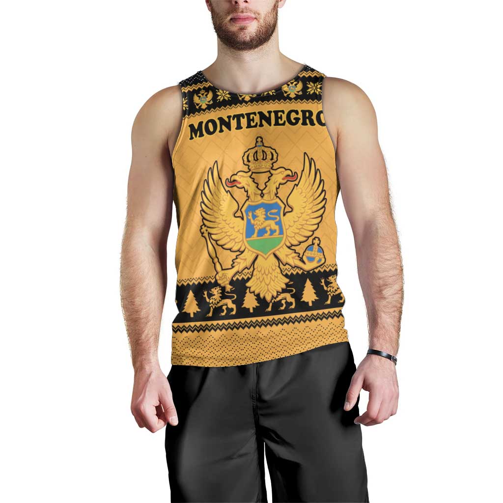 Montenegro Christmas Men Tank Top with Gold-Black Theme, Double-Headed Eagle, and Map Motif - Wonder Print Shop