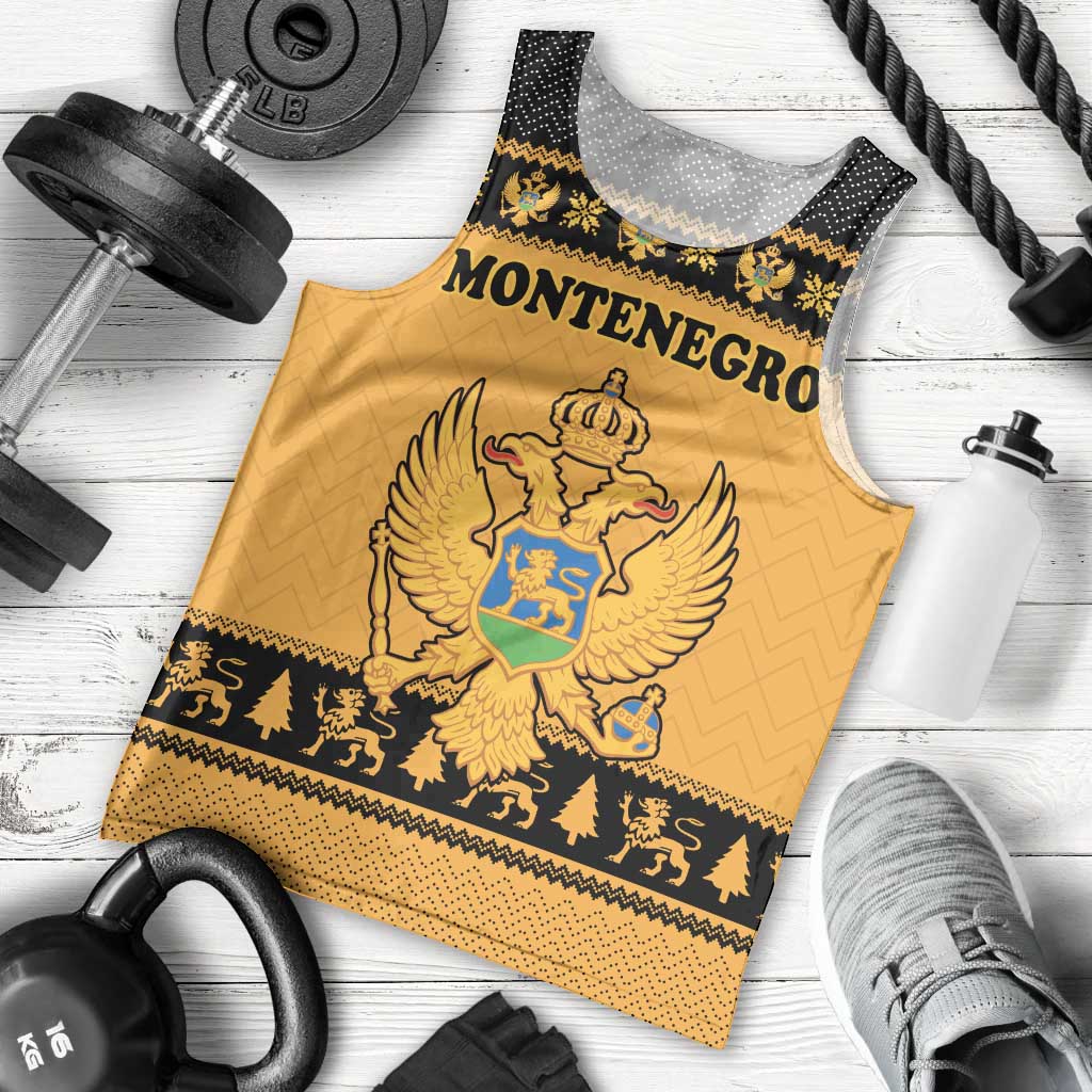 Montenegro Christmas Men Tank Top with Gold-Black Theme, Double-Headed Eagle, and Map Motif - Wonder Print Shop