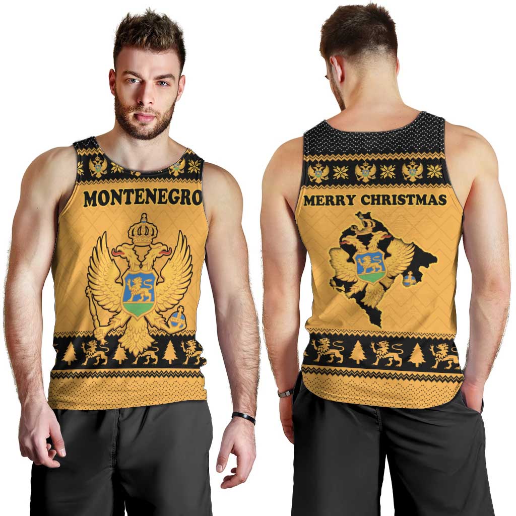 Montenegro Christmas Men Tank Top with Gold-Black Theme, Double-Headed Eagle, and Map Motif - Wonder Print Shop