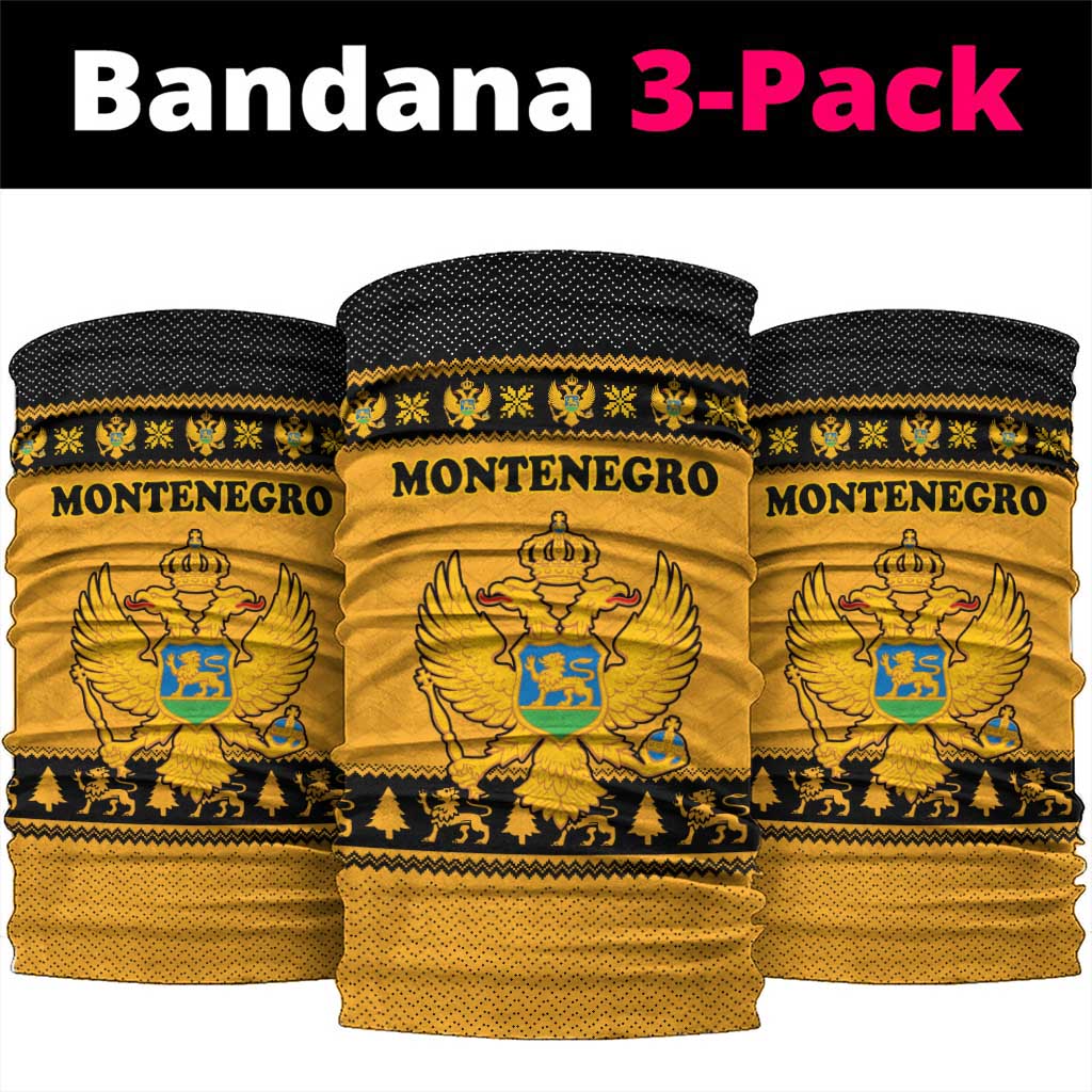 Montenegro Christmas Neck Gaiter with Gold-Black Theme, Double-Headed Eagle, and Map Motif - Wonder Print Shop