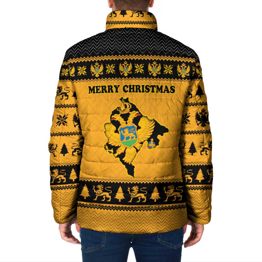 Montenegro Christmas Padded Jacket with Gold-Black Theme, Double-Headed Eagle, and Map Motif - Wonder Print Shop
