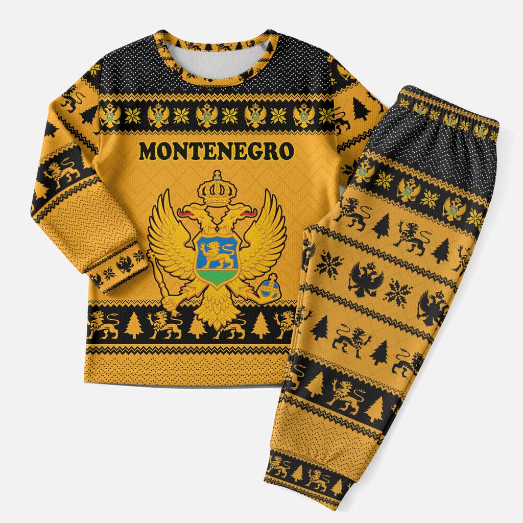 Montenegro Christmas Pajama Set with Gold-Black Theme, Double-Headed Eagle, and Map Motif - Wonder Print Shop