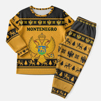 Montenegro Christmas Pajama Set with Gold-Black Theme, Double-Headed Eagle, and Map Motif - Wonder Print Shop