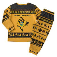 Montenegro Christmas Pajama Set with Gold-Black Theme, Double-Headed Eagle, and Map Motif - Wonder Print Shop