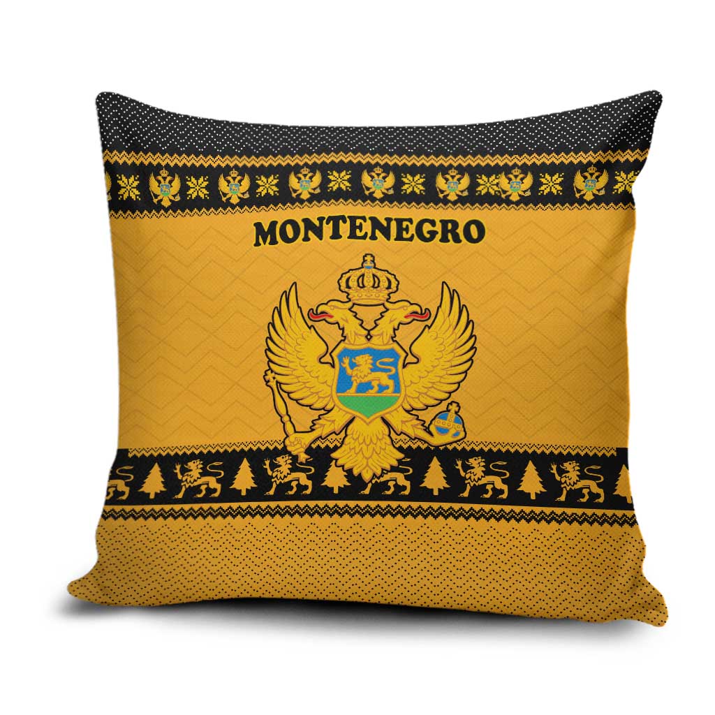 Montenegro Christmas Pillow Cover with Gold-Black Theme, Double-Headed Eagle, and Map Motif - Wonder Print Shop