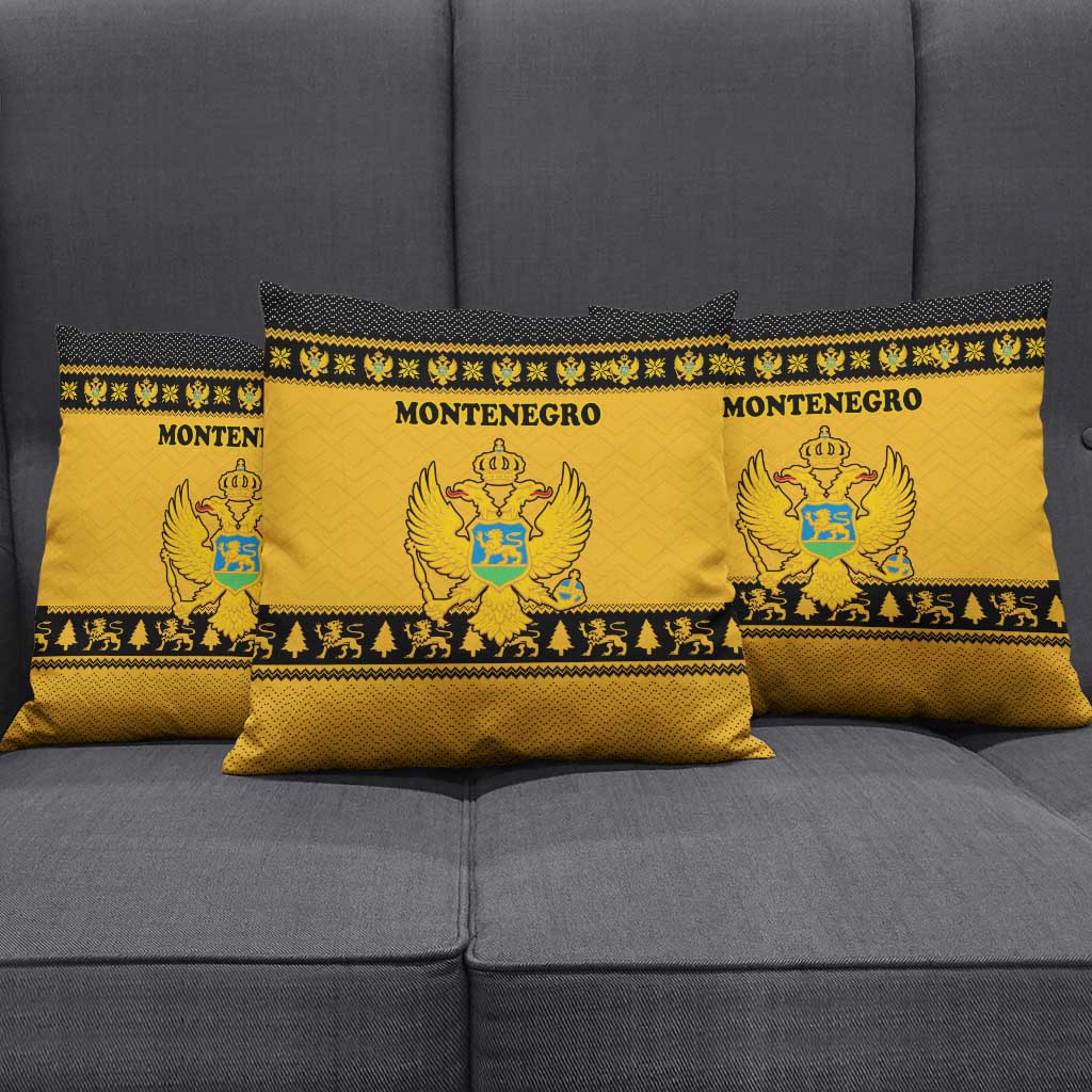 Montenegro Christmas Pillow Cover with Gold-Black Theme, Double-Headed Eagle, and Map Motif - Wonder Print Shop