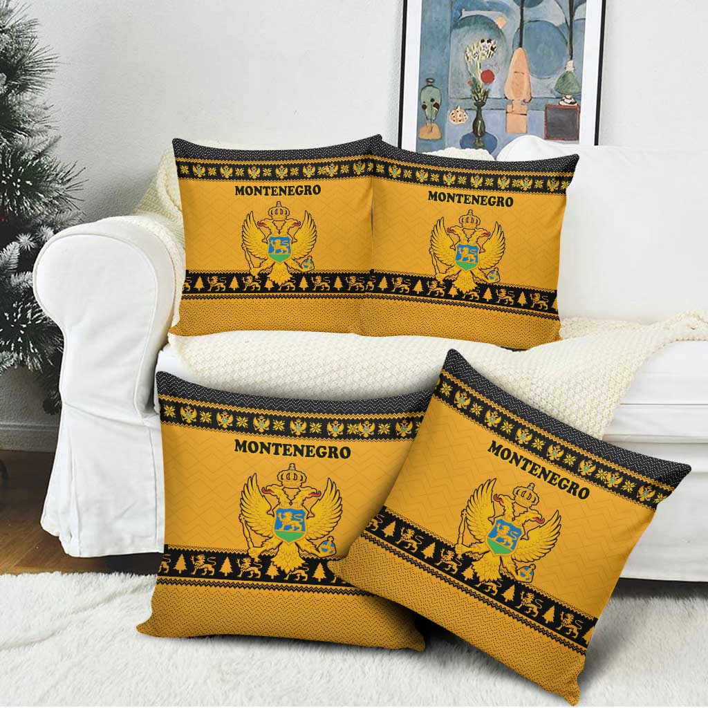 Montenegro Christmas Pillow Cover with Gold-Black Theme, Double-Headed Eagle, and Map Motif - Wonder Print Shop