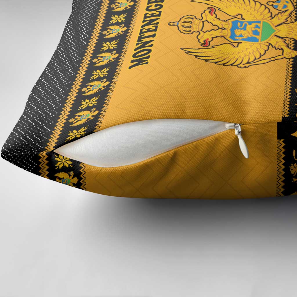 Montenegro Christmas Pillow Cover with Gold-Black Theme, Double-Headed Eagle, and Map Motif - Wonder Print Shop