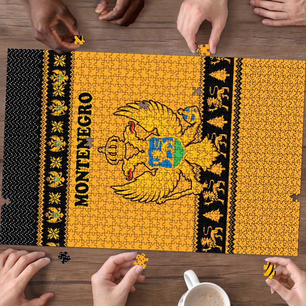 Montenegro Christmas Puzzle with Gold-Black Theme, Double-Headed Eagle, and Map Motif - Wonder Print Shop