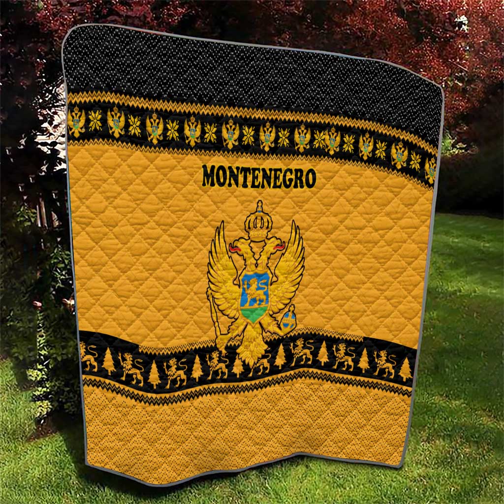 Montenegro Christmas Quilt with Gold-Black Theme, Double-Headed Eagle, and Map Motif - Wonder Print Shop