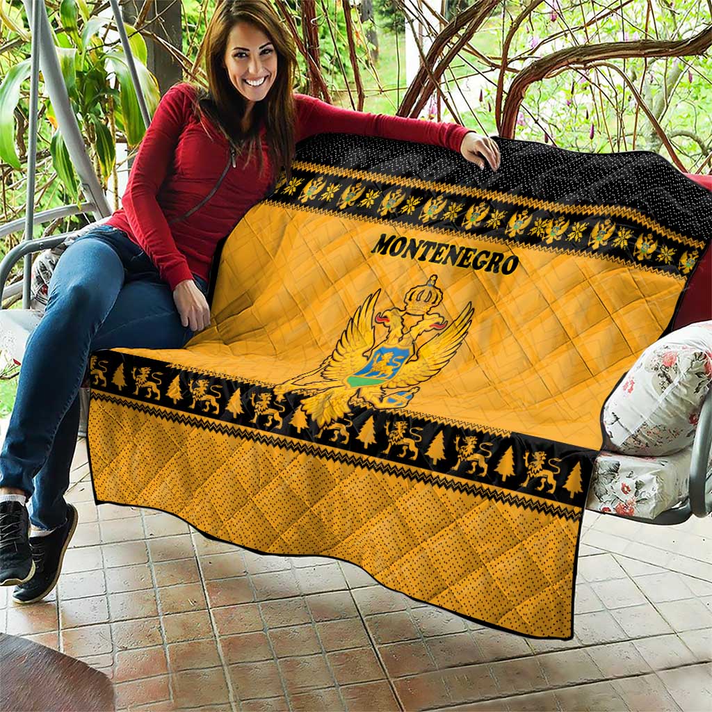 Montenegro Christmas Quilt with Gold-Black Theme, Double-Headed Eagle, and Map Motif - Wonder Print Shop
