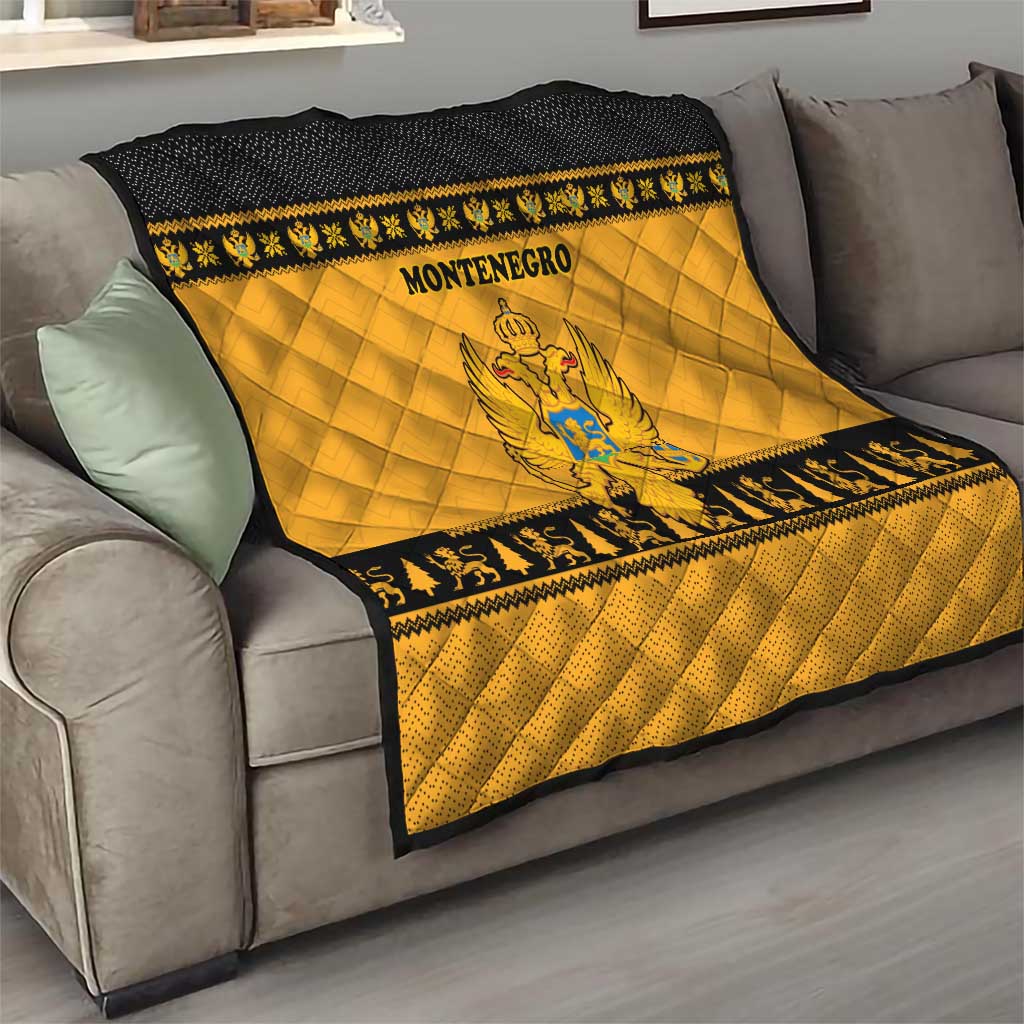 Montenegro Christmas Quilt with Gold-Black Theme, Double-Headed Eagle, and Map Motif - Wonder Print Shop