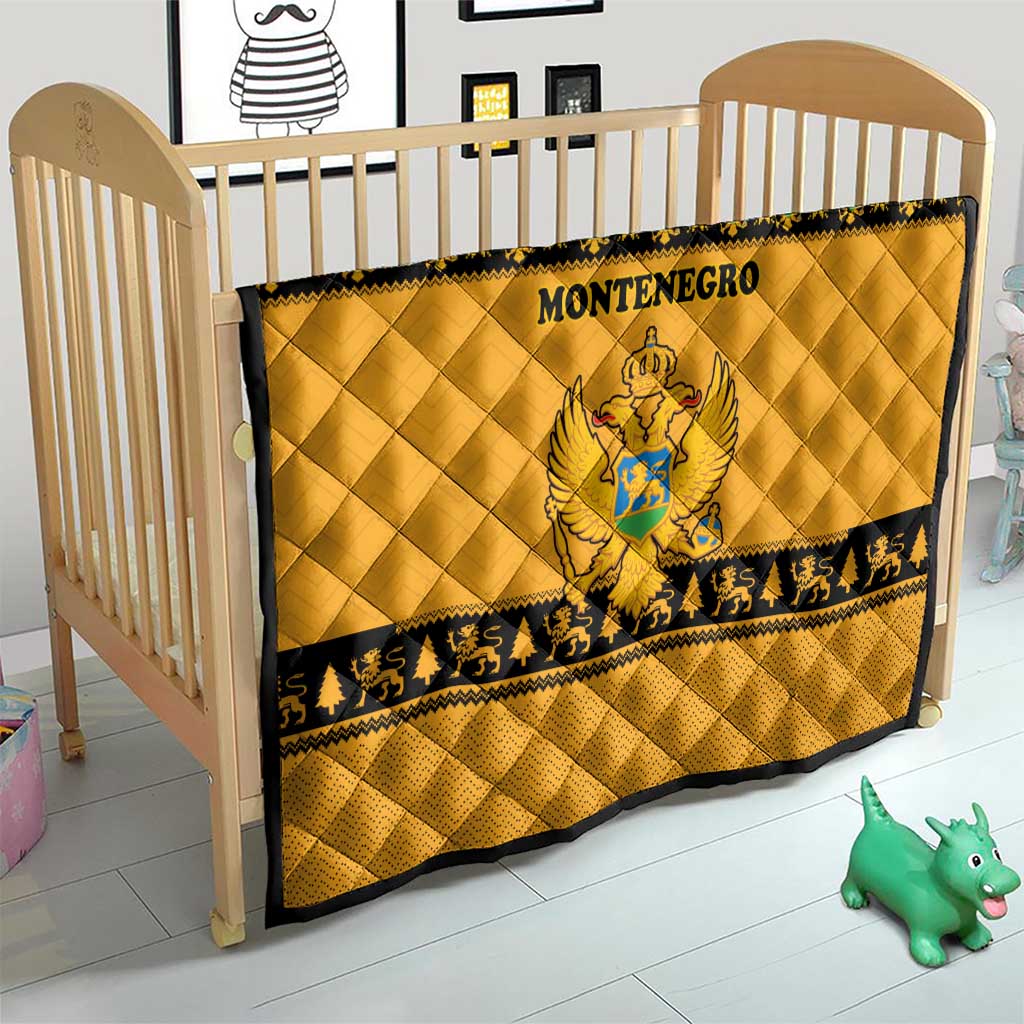Montenegro Christmas Quilt with Gold-Black Theme, Double-Headed Eagle, and Map Motif - Wonder Print Shop