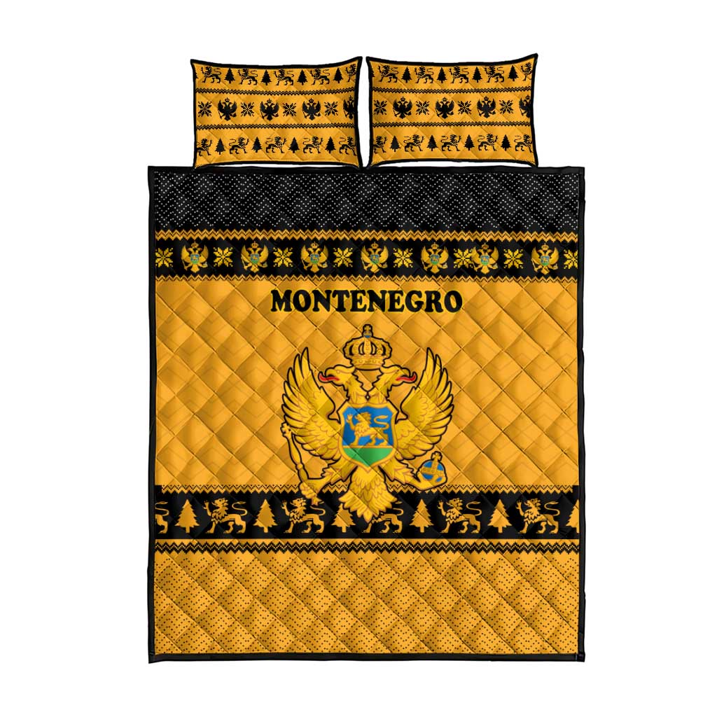 Montenegro Christmas Quilt Bed Set with Gold-Black Theme, Double-Headed Eagle, and Map Motif - Wonder Print Shop