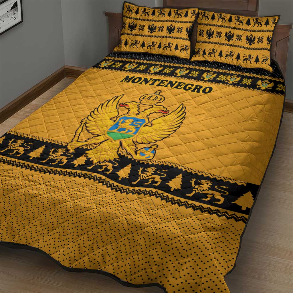 Montenegro Christmas Quilt Bed Set with Gold-Black Theme, Double-Headed Eagle, and Map Motif - Wonder Print Shop