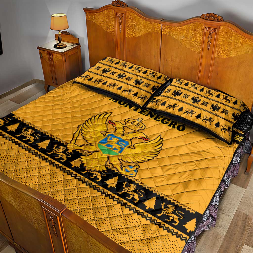 Montenegro Christmas Quilt Bed Set with Gold-Black Theme, Double-Headed Eagle, and Map Motif - Wonder Print Shop