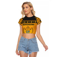 Montenegro Christmas Raglan Cropped T Shirt with Gold-Black Theme, Double-Headed Eagle, and Map Motif - Wonder Print Shop