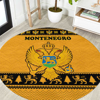 Montenegro Christmas Round Carpet with Gold-Black Theme, Double-Headed Eagle, and Map Motif - Wonder Print Shop