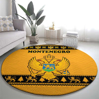 Montenegro Christmas Round Carpet with Gold-Black Theme, Double-Headed Eagle, and Map Motif - Wonder Print Shop