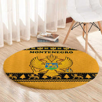 Montenegro Christmas Round Carpet with Gold-Black Theme, Double-Headed Eagle, and Map Motif - Wonder Print Shop