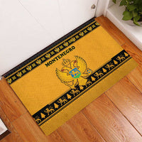 Montenegro Christmas Rubber Doormat with Gold-Black Theme, Double-Headed Eagle, and Map Motif - Wonder Print Shop