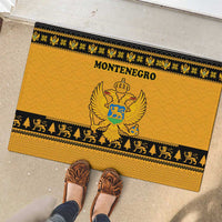 Montenegro Christmas Rubber Doormat with Gold-Black Theme, Double-Headed Eagle, and Map Motif - Wonder Print Shop