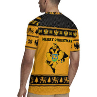 Montenegro Christmas Rugby Jersey with Gold-Black Theme, Double-Headed Eagle, and Map Motif - Wonder Print Shop