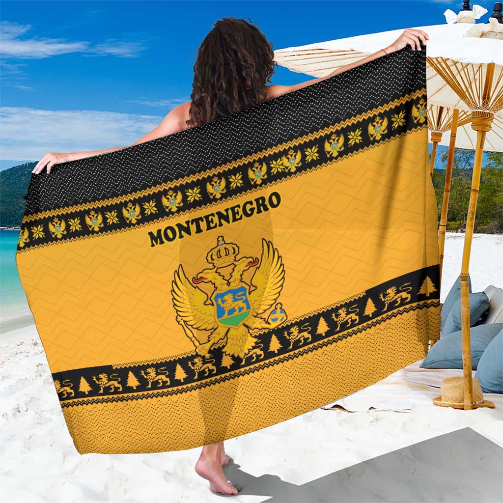 Montenegro Christmas Sarong with Gold-Black Theme, Double-Headed Eagle, and Map Motif - Wonder Print Shop