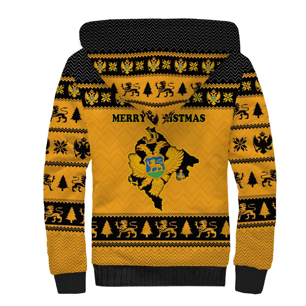 Montenegro Christmas Sherpa Hoodie with Gold-Black Theme, Double-Headed Eagle, and Map Motif - Wonder Print Shop