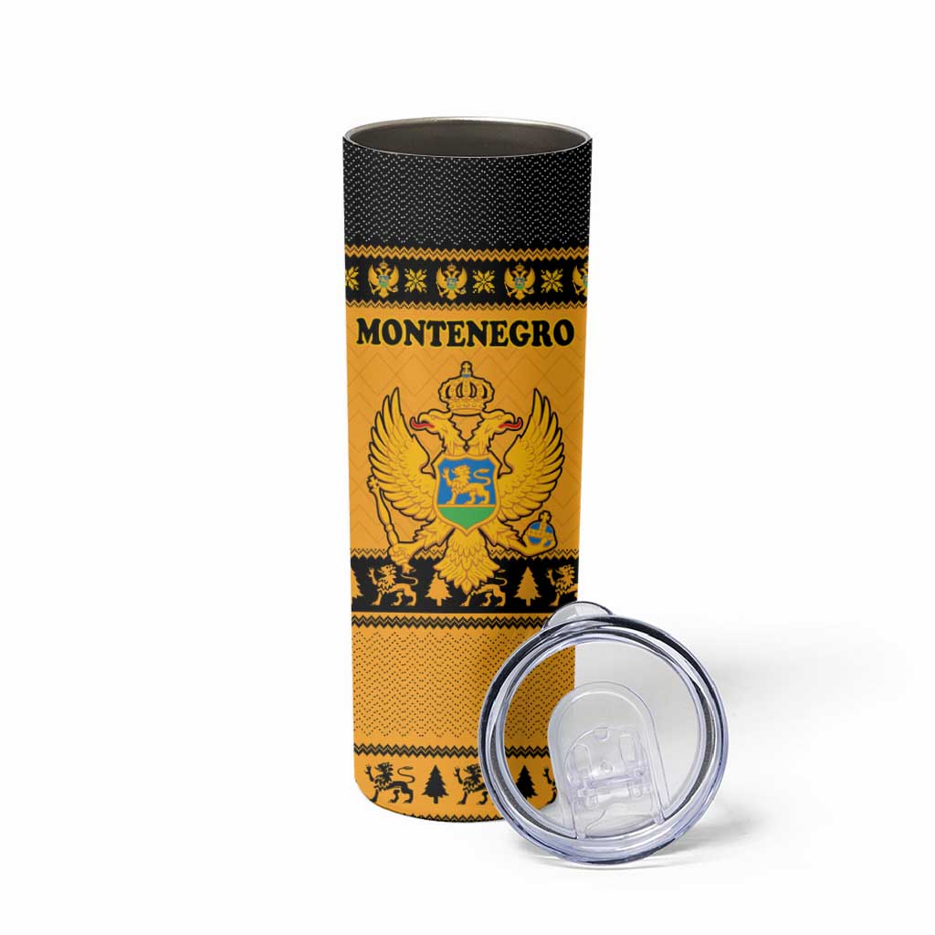 Montenegro Christmas Skinny Tumbler with Gold-Black Theme, Double-Headed Eagle, and Map Motif - Wonder Print Shop
