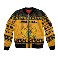 Montenegro Christmas Sleeve Zip Bomber Jacket with Gold-Black Theme, Double-Headed Eagle, and Map Motif - Wonder Print Shop