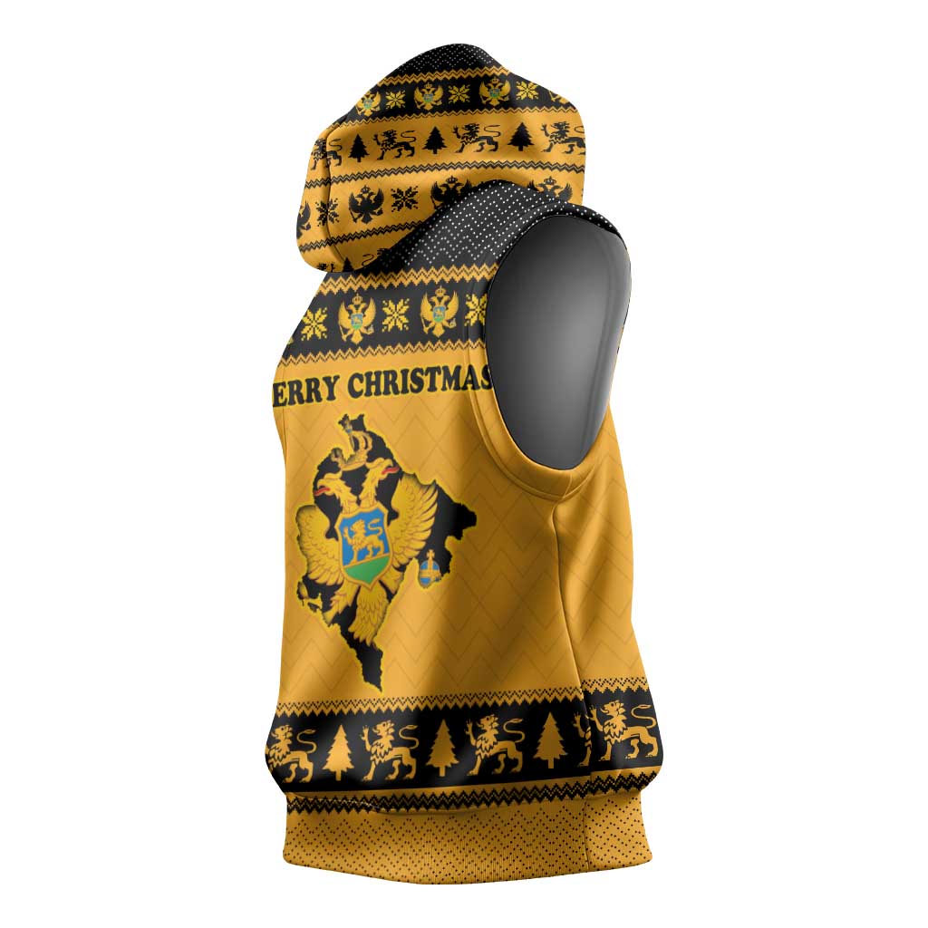 Montenegro Christmas Sleeveless Hoodie with Gold-Black Theme, Double-Headed Eagle, and Map Motif - Wonder Print Shop