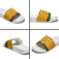 Montenegro Christmas Slide Sandals with Gold-Black Theme, Double-Headed Eagle, and Map Motif - Wonder Print Shop