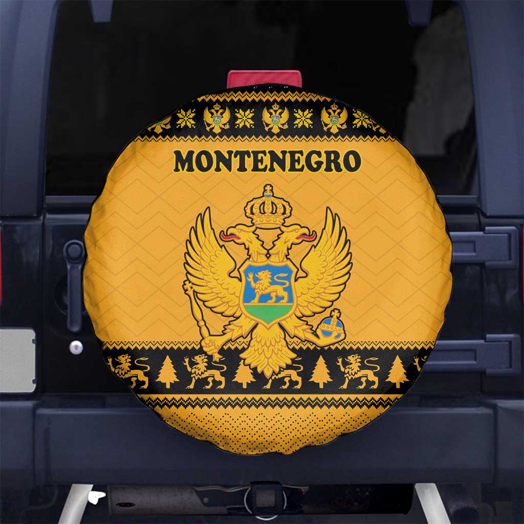 Montenegro Christmas Spare Tire Cover with Gold-Black Theme, Double-Headed Eagle, and Map Motif - Wonder Print Shop